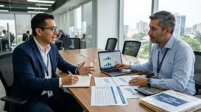 Reunión de negocios revisando informes comerciales